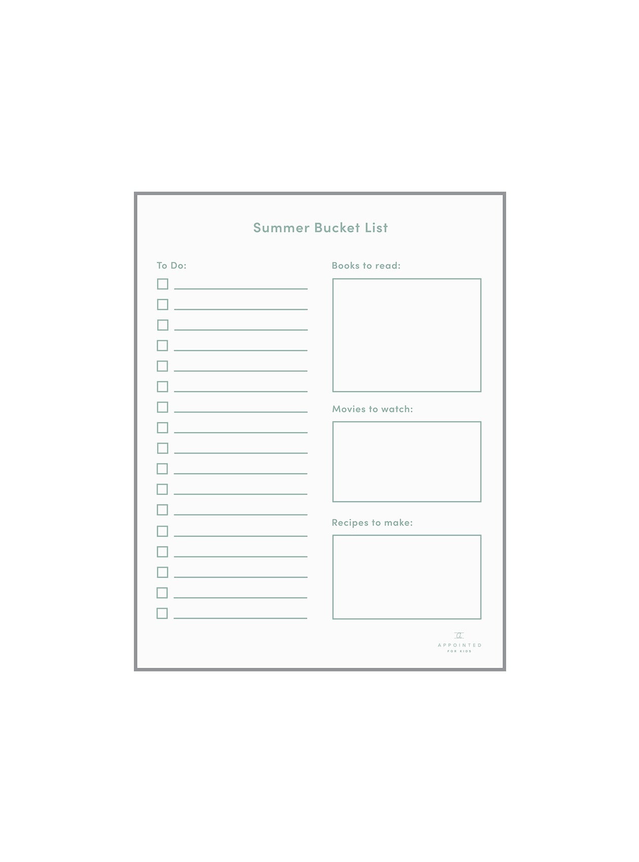 Kids Summer Bucket List